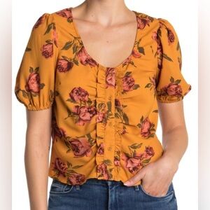 NWT - Walter Baker Nicole Floral Puff Sleeve Button Blouse Yellow Size Small